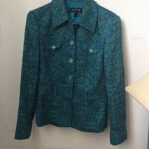ESCADA  Vintage Turquoise Green Multi Tweed Suit Blazer Jacket Sz 36